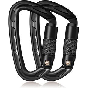 Auto Locking Carabiner 25KN Climbing Carabiner Large Carabiner Clip Obtained UIAA Certification Heavy Duty Carabiners Suitable for Rock Climbing, Camping, Gym,Rescue Black