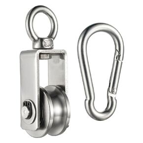 Cable Pulley Wheel for Rope with Carabiner,Ball Bearings, Smooth No Noise, 360° Swivel Small Wire Pulley for Pulley System Lifting, DIY Home Gym, Winch, 1 Pack