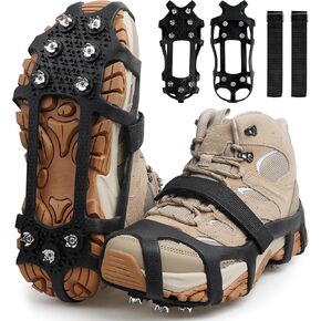 Ice Cleats Snow Traction Cleats Crampons for Shoes and Boots,Anti-Skid Overshoe 9 Studs Stainless Steel Grippers Slip-on Stretch Footwear for Walking Jogging Hiking Mountaineering Ice Snow Grips