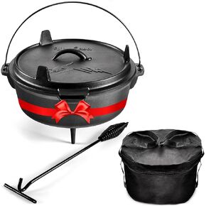Uno Casa 6Qt Cast Iron Camping Dutch Oven with Lid Lifter and Storage Bag - Cast Iron Dutch Oven Pot with Lid, Cast Iron Camping Cookware, Camping Oven - Campfire Cooking Equipment
