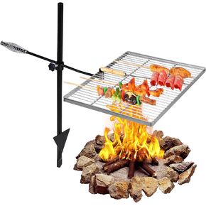 REDCAMP Swivel Campfire Grill Heavy Duty Steel Grate, Over Fire Camp Grill with Carrying Bag for Outdoor Open Flame Cooking