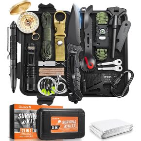 Dusor 21 in 1 Survival Kit Gifts for Men Him, Hunting Fishing Gifts for Men Dad, Mens Gifts for Christmas, Survival Gear and Supplies, Fishing Gear and Equipment, Stocking Stuffers Camping Essential