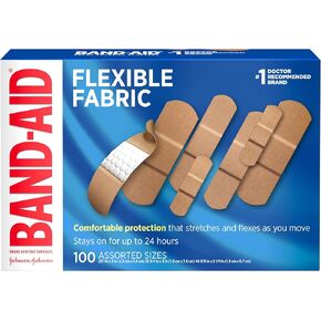 ضمادات لاصقة من القماش المرن من ماركة Band-Aid للعناية بالجروح والإسعافات الأولية، مقاسات متنوعة، 100 قطعة