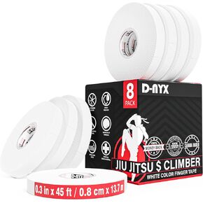 8 Pack Finger Tape Athletic Sports Wrap 0.3" x 45 Feet for Rock Climbing BJJ Jiu Jitsu MMA Grappling Martial Arts Volleyball Weight Training Wrestling Hand Tape White