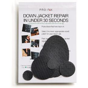 Pro-Fix Down Jacket Repair Patches Easy to Use, Pre-Cut, Self-Adhesive, Waterproof, Tear-Resistant Rip-Stop Nylon Fabric Patches for Jackets & Patches for Clothing, Down Jacket Patches - Black