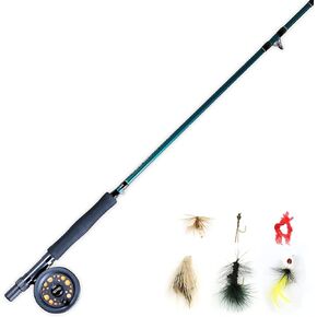 Martin Complete Fly Fishing Kit, 8-Foot 5/6-Weight 3-Piece Fly Fishing Pole, Size 5/6 Rim-Control Reel, Pre-spooled with Backing, Line and Leader, Includes Custom Fly Tackle Assortment, Brown/Green