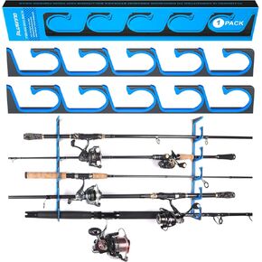 PLUSINNO H5 Horizontal Fishing Rod/Pole Holders for Garage, Wall or Ceiling Mounted Fishing Rod Rack, Aviation Aluminum Fishing Holder Holds up to 5/10/20 Rod or Combos or Nets Storage Racks