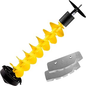 Ice Auger Bit, 8'' Ice Augers for Ice Fishing, Ice Fishing Auger with Universal Adapter & Top Plate, Replaceable Blade Kits