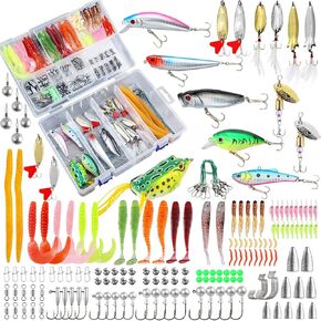 327PCS Fishing Tackle Lures Bait Kit Set Fishing Tackle Box with Tackle Included Fishing Gear, Fishing Lures, Worm, Spinner, Spoon, Hook for Freshwater Bass Trout Fishing Gifts for Men