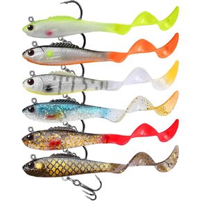 Gotour Weedless Soft Fishing Lures for Freshwater and Saltwater, Premium Pre-Rigged Jig Head Paddle Tail Swimbaits for Bass Fishing，Jigs Fishing Bait for Crappie Trout Walleye, Amazing Fishing Gifts