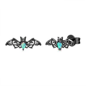 Silver Vampire Bat Earrings for Women - 925 Sterling Silver Black Vampire Bat Earring Jewelry for Women, Gothic Bat Stud Earrings Halloween Christmas Gifts for Girls