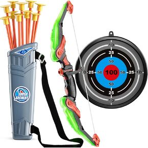 TEMI Bow and Arrow for 3 4 5 6 7 8 9 10 Year Old Kids Girls, LED Light Up Archery Toy with 10 Suction Cup Arrows, 4 Target & Quiver, Indoor Outdoor Sport Toys, Birthday Gift Toys for Kids Girls