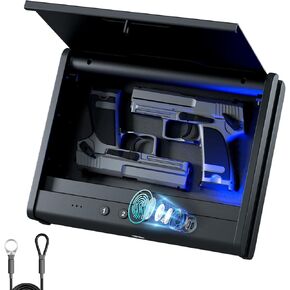 Gun Safe,Biometric Gun Safe For Handgun, Pistol Safe With Fingerprint Backlit Keypad, Quick Access Handgun Safe for Firearm, Gun Lock Box With Interior Light For Nightstand Car Normal Size