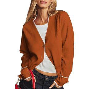 Dokotoo Short Cardigans for Women Color Blocked 2024 Fall Fashion Button Down Sweaters Winter Coats with Pockets