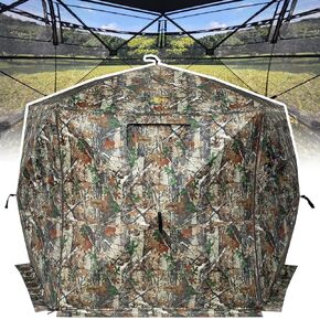 Hunting Blind for 3-4 People, 288 Degree 5 Side See Through Hunting Ground Blind with Silent Zipper Pop Up Ground Blinds Portable Resilient Hunting Tent for Deer Hunting