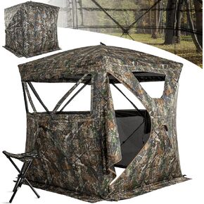 Hunting Blind 270° See Through with Chair, Low-Noise 2-3 Person Pop Up Deer Blind, Portable Durable Ground Blind for Deer & Turkey Hunting
