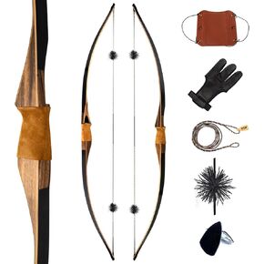 Deerseeker Archery 64" Traditional Bow Set Hunting Longbow Reflex Deflex One-Piece Long Bow Laminated Bamboo Core Limbs Right Hand/Left Hand for Adults Bow Shooting 25-85lbs