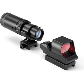 Feyachi RS-30 Red Dot Sight 2 MOA with M37 Red Dot Magnifier, 1.5X -5X Magnificaton, Flip to Left Release Button, Picatinny Mount, Black