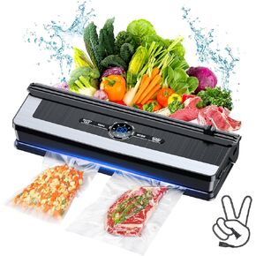 Vacuum Sealer Machine - 8 in 1 Food Vacuum Sealer Machine with Build-in Cutter Automatic Air Sealing System LED Indicator for Food Storage Dry and Moist Food Modes with 15Pcs Seal Bags Kit (Black)