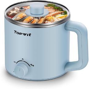 Topwit Hot Pot Electric, Electric Pot, 1.6L Ramen Cooker, Multifunctional Electric Cooker for Pasta, Shabu-Shabu, Oatmeal, Soup and Egg with Over-Heating Protection, Boil Dry Protection, Blue