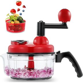 Geedel Hand Food Chopper, Quick Manual Vegetable Processor, Easy To Clean Rotary Dicer Mincer Mixer Blender for Onion, Garlic, Salad, Salsa, Nuts, Meat, Fruit, Ice, etc