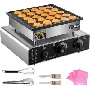 VEVOR 110V Mini Dutch Pancake Baker, 50PCS 1700W Commercial Electric Nonstick Waffle Maker Machine, 1.8 Inches Pancake Maker with 2 Thermostats & 2 Timers Separate Control, for Home and Restaurants