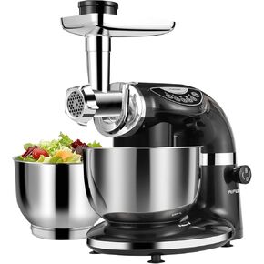 Aifeel Stand Mixer, 8.5QT+ 6QT Two Stainless Steel Bowls Electric Food Mixer, 7 in 1 Multifunctional Kitchen Mixer with Dough Hook, Whisk, Beater, Meat Grinder,Pasta & Cookie Maker-Silver