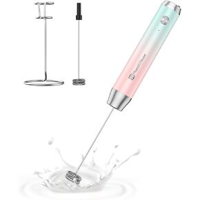 Maestri House Rechargeable Milk Frother with Stand, Handheld Electric Foam Maker Waterproof Detachable Stainless Steel Whisk Drink Mixer Foamer for Lattes, Cappuccino