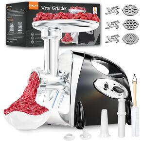Electric Meat Grinder: [3000W Superior Motor] [Exquisite Box] Meat Grinder with 6 PCS Stainless Steel Blades & Grinding Plates, Sausage Stuffer Tubes & Kubbe Kit Portable Handle for Gift (Black)