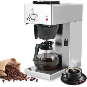 Commercial Coffee Maker Commercial Coffee Machine, 12-Cup Coffee Maker, Automatic Pour Over Coffee Brewer with 2 Warmer Pads, Glass Decanter in 1.8L Capacity, Stainless Steel
