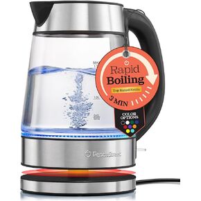 Speed-Boil Electric Kettle For Coffee & Tea - 1.7L Water Boiler 1500W, Borosilicate Glass, Easy Clean Wide Opening, Auto Shut-Off, Cool Touch Handle, LED Light. 360° Rotation, Boil Dry Protection