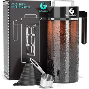 Coffee Gator Cold Brew Coffee Maker - 47 oz Iced Tea and Cold Brew Maker and Pitcher w/Glass Carafe, Filter, Funnel & Measuring Scoop - Black