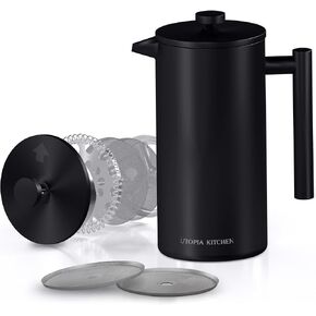 Utopia Kitchen Stainless Steel French Press Coffee Maker 32 Oz, French Press Tea Maker, Camping French Press Coffee Maker, Cold Brew Portable Travel Coffee Presses, Tea Press Gifts Silver