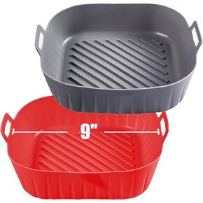 Silicone Liners Square 9 Inches for Large Air Fryer, 2 Pcs Non-stick Food-grade Reusable Silicone Pot Baking Tray Basket Bowl Oven Air Fryer Accessories