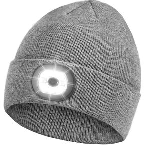 Beanie Headlamp - Unisex Winter Knit Cap Gifts for Men Dad Father with LED Hands Free USB Rechargeable Caps