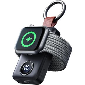 JOYROOM Portable 2000mAh Wireless Charger Compatible for Apple Watch Series 10/9/8/7/6/5/4/3/2/SE/UItra 2/Ultra, Compact Magnetic iWatch Charger Keychain Style Travel Essentials (Black)