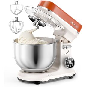 AIRMSEN Automatic Stand Mixer with 11 Speed Manual & Auto Settings - 5.3QT Dough Mixer Fits Timer Display & Touchscreen Control - Electric Kitchen Mixer with Bowl for Bread Cake Baking - Orange