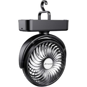 Portable Camping Fan with LED Lantern- 40H Work Time Rechargeable Battery Operated Fan with Hanging Hook for Tent Car RV Hurricane Emergency Outages Survival Kit