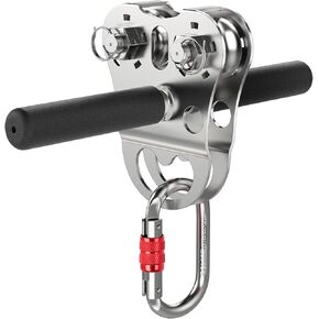 Zipline Pulley, 304 Stainless Steel Zipline Trolley with Carabiner, Tandem Speed Double Pulley for Backyard Zipline, Hauling, Rigging and Commercial Purposes, Fits 1/4 5/16 3/8 1/2 Cable