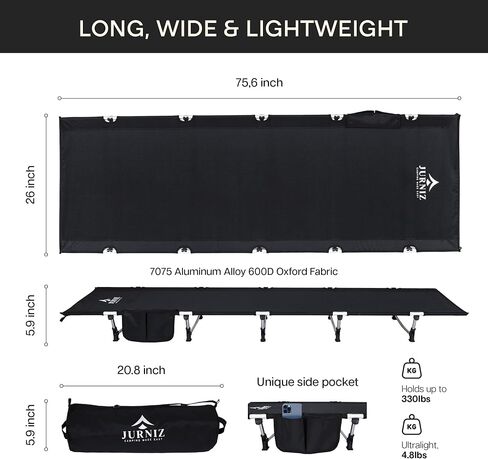 Ultralight Camping Cot for Adults and Kids; Supports up to 330lbs; 4.85lbs Ultralightweight Portable Camping Bed for Hiking, Camping and Backpacking with Carry Bag (Black) in Saudi Arabia
