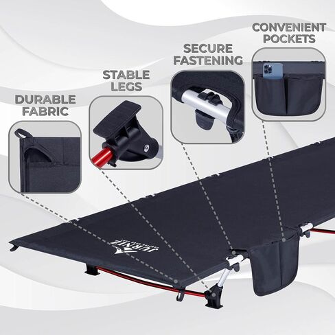 Ultralight Camping Cot for Adults and Kids; Supports up to 330lbs; 4.85lbs Ultralightweight Portable Camping Bed for Hiking, Camping and Backpacking with Carry Bag (Black) in Saudi Arabia