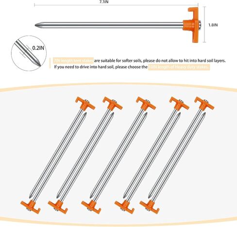 12PCS Tent Stakes Heavy Duty Camping Stakes,AVOFOREST 7.1 Inch Non-Rust Metal Tent Pegs Ground Stakes Tent Spikes Camping,Garden,Hiking Orange in Saudi Arabia