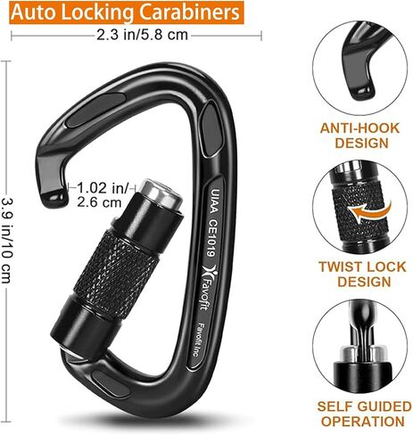 Heavy Duty Locking Climbing Carabiner - Favofit 25KN UIAA Certified Auto Lock Carabiner Clip for Arborist - Large Rock Climbing Hook for Hammock Rappelling Hunting in Kuwait