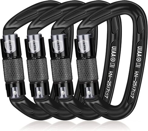Auto Locking Carabiner 25KN Climbing Carabiner Large Carabiner Clip Obtained UIAA Certification Heavy Duty Carabiners Suitable for Rock Climbing, Camping, Gym,Rescue Black in Saudi Arabia