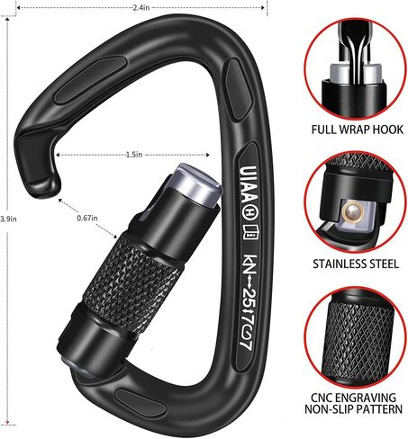 Auto Locking Carabiner 25KN Climbing Carabiner Large Carabiner Clip Obtained UIAA Certification Heavy Duty Carabiners Suitable for Rock Climbing, Camping, Gym,Rescue Black in Saudi Arabia