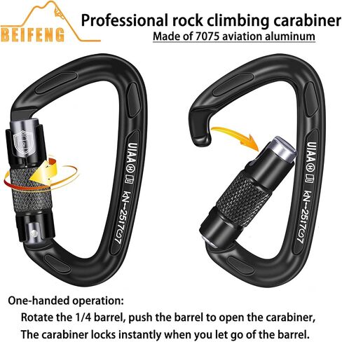 Auto Locking Carabiner 25KN Climbing Carabiner Large Carabiner Clip Obtained UIAA Certification Heavy Duty Carabiners Suitable for Rock Climbing, Camping, Gym,Rescue Black in Saudi Arabia