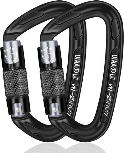 Auto Locking Carabiner 25KN Climbing Carabiner Large Carabiner Clip Obtained UIAA Certification Heavy Duty Carabiners Suitable for Rock Climbing, Camping, Gym,Rescue Black in Saudi Arabia