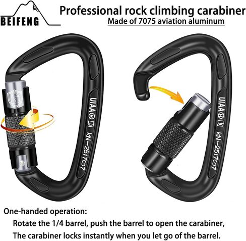 Auto Locking Carabiner 25KN Climbing Carabiner Large Carabiner Clip Obtained UIAA Certification Heavy Duty Carabiners Suitable for Rock Climbing, Camping, Gym,Rescue Black in Saudi Arabia