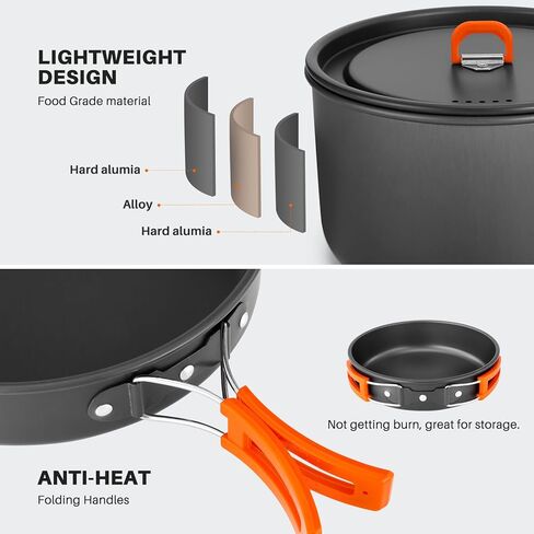 Odoland 9pcs Camping Cookware Non-Stick Lightweight Camping Pots and Pans Set with Plastic Bowls Soup Spoon for Camping, Backpacking, Outdoor Cooking and Picnic in Saudi Arabia