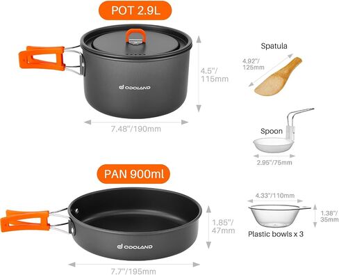 Odoland 9pcs Camping Cookware Non-Stick Lightweight Camping Pots and Pans Set with Plastic Bowls Soup Spoon for Camping, Backpacking, Outdoor Cooking and Picnic in Saudi Arabia